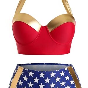Wonder Woman Plus Size Beautiful Red and Blue Star Bikini Halloween. NWT